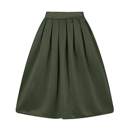 Taydey Vintage Pleated A-Line Skirts for Women — Olive Green