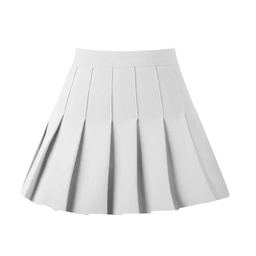 Women's Pleated Mini Skater Skirt - High Waist School Girls Uniform — White
