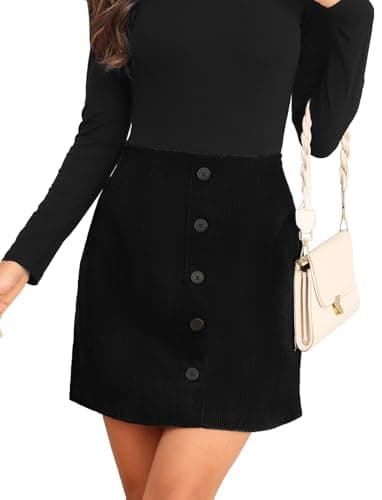 CYCLAMEN Women's High Waisted Plaid Wool Skirt for Fall/Winter 2024 — Corduroy, Black