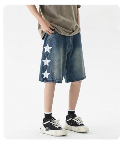 QJK Y2K Oversized Star Wash Jean Shorts