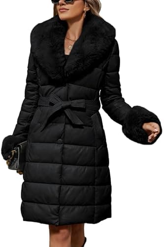Bellivera Women's Winter Puffer Jacket with Removable Fur Collar — Black13