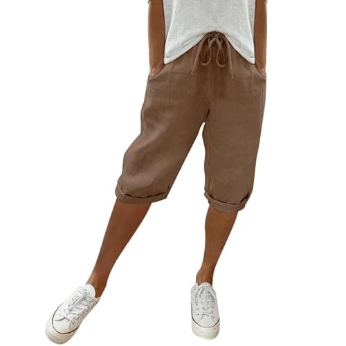 Cotton Linen Bermuda Shorts Elastic Waist Cargo Shorts — 015