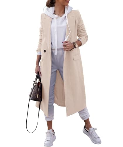 Zwurew Women's Double Breasted Pea Coat Wool Blend Winter Jackets — 02 Beige