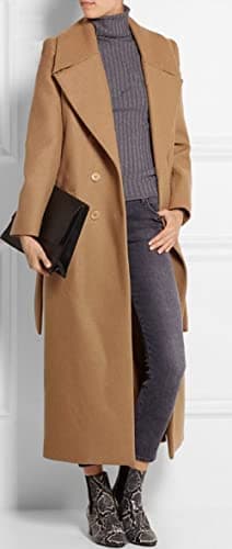 CHARTOU Women's Elegant Wool Blend Double Breasted Overcoat with Belt