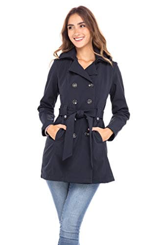 Sebby Collection Women's Soft Shell Trench Coat with Hood — Navy