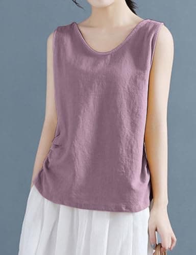 IDEALSANXUN Women's Linen Tank Tops Vest Shirt Lightweight V-Neck Casual