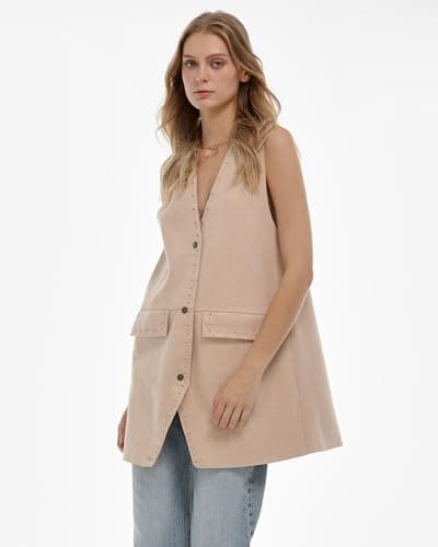 Locachy Women's Steampunk Suede Vest with Pockets Casual Button Down