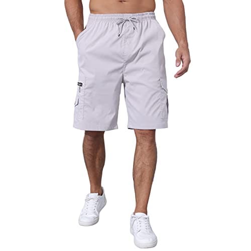 CTU Men's Elastic Waist Cargo Shorts with Multi-Pocket — Beigegray