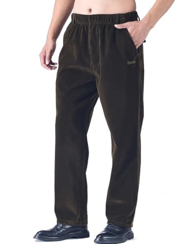 Classic-Fit Corduroy Pants for Men with Elastic Waist — Khaki