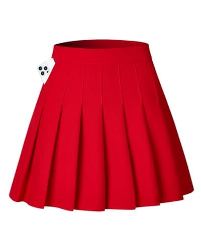 Shestellar Women's Comfortable High-Waist Pleated Mini Skirt — Red With Pockets