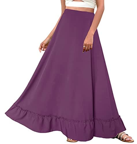 Afibi Women's Plus Size Vintage High Waist Maxi Skirt with Pockets — Purple