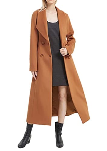 PENER Women's Classic Long Wool Trench Coat Winter Thick Double Breasted Jacket — Camel