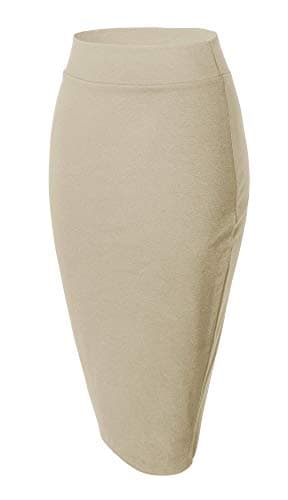 Urban CoCo Women's Stretch Waist Midi Pencil Skirt — Camel