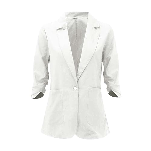 Linen Blazer for Women - Slim Fit, Ruched, One Button, Plus Size, Lightweight, 3/4 Sleeve, Casual Work Jacket