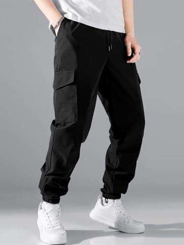 IDEALSANXUN Mens Casual Cotton Cargo Joggers with Drawstring Waist