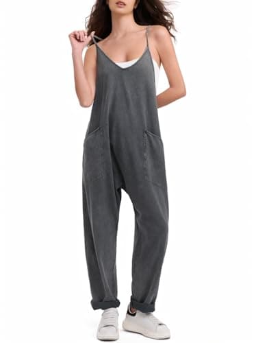 EXLURA Women's Casual Summer Denim Jumpsuits with Pockets Beach Romper — Grey