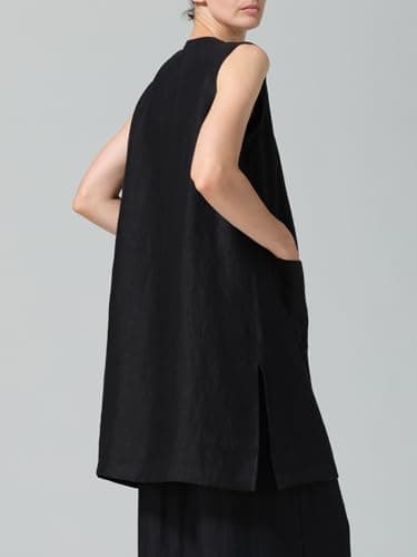 IDEALSANXUN Women Summer Linen Open Front Cardigan Vest Light