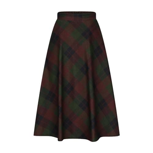 Lpmadey Women's Plaid Wool Flare Skirts Winter Warm Maxi