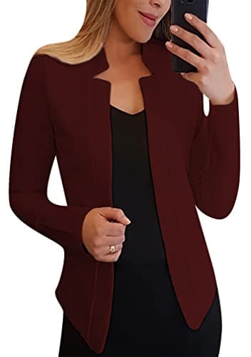 BOFETA Women's Lightweight Long Sleeve Open Front Business Blazer — Wine