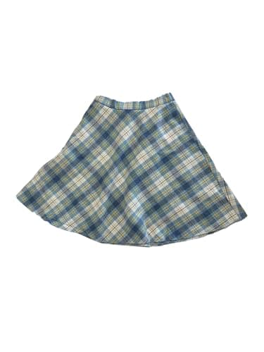 Women's Plaid Elastic Waist Knee Length Skirt — Blue Beige