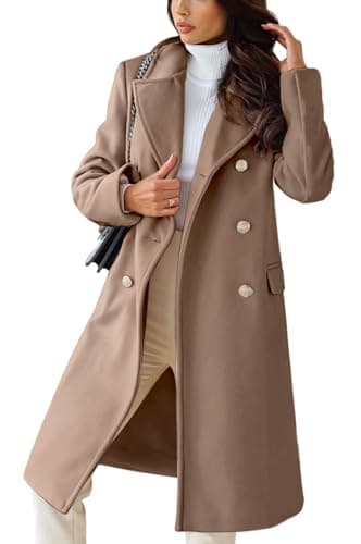 Chouyatou Women's Winter Office Long Wool Pea Coat — Khaki
