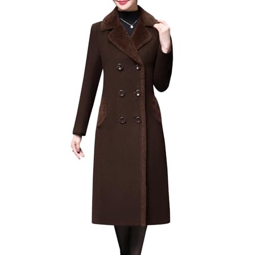 Women's Double-Breasted Wool Winter Coat — Coffee