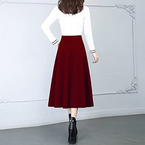 Vintage High Waist Elastic Midi Wool Skirt for Women
