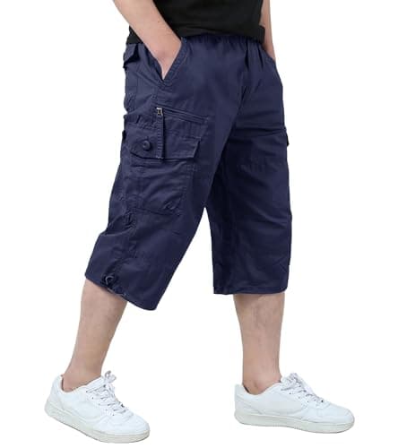 EKLENTSON Men's 3/4 Cargo Shorts with 7 Pockets — Navy Blue
