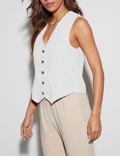 Floral Find Women's Casual Sleeveless V-Neck Business Vest with Pocket