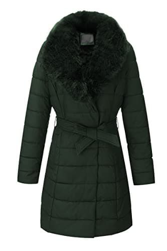 Bellivera Women's Winter Puffer Jacket with Removable Fur Collar — Green