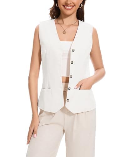 YOUNIFIZ Women's Lightweight Linen V-Neck Pocket Summer Vest