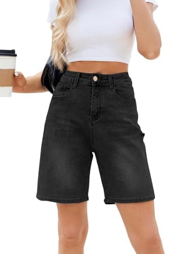 TOSATISFINE Women's High-Waisted Stretch Jean Shorts — B-black