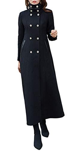 PENER Women's Classic Long Wool Trench Coat Winter Thick Double Breasted Jacket — Black-stand Collar-b Style