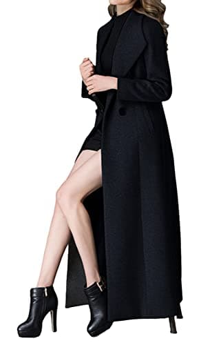 PENER Women's Classic Long Wool Trench Coat Winter Thick Double Breasted Jacket
