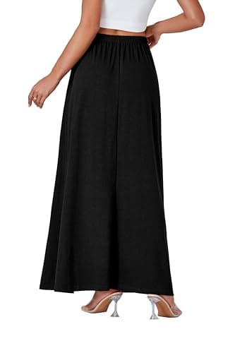 Vrtige Women's Casual High Waist Flowy Hem A-Line Maxi Skirt with Pockets