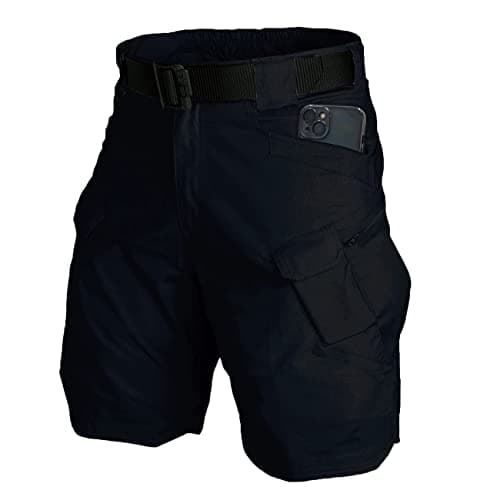 Yameekamulga Men's Water-Resistant Tactical ShortsCargo Hiking Fishing Cotton Blend — T# Black