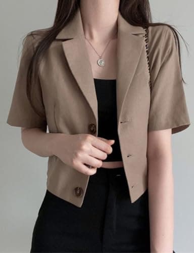 IDEALSANXUN Women's Linen Cropped Blazer