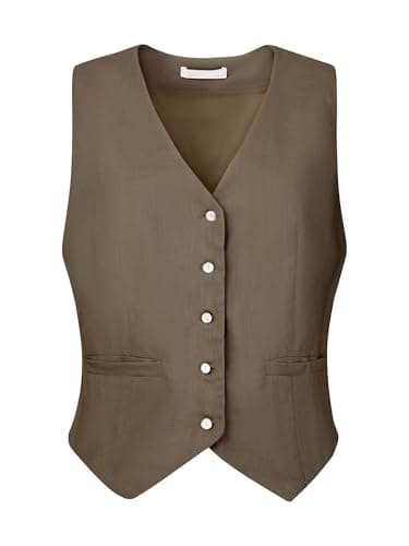 Hobemty Women's Linen V-Neck Button-Down Formal Waistcoat — Brown