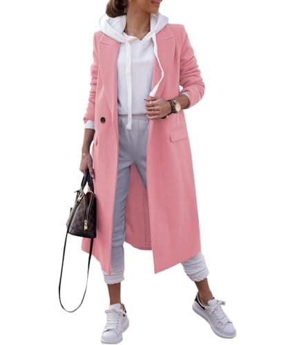 Zwurew Women's Double Breasted Pea Coat Wool Blend Winter Jackets — Orange Pink