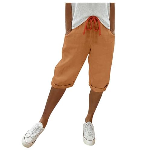 Cotton Linen Bermuda Shorts Elastic Waist Cargo Shorts — 011