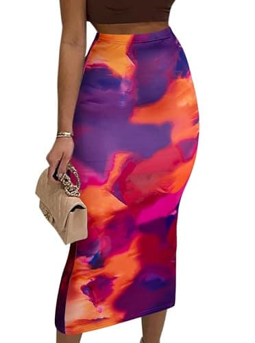 Avanova Women's Floral Print Pencil Midi High-Waisted Skirt — Tie Dye Multicolor