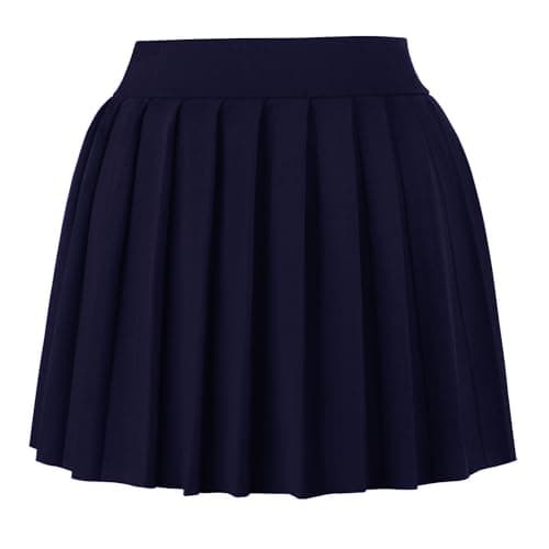 COOUFE Women's Sexy Pleated Mini Skater A-line Skirt — Navy Blue
