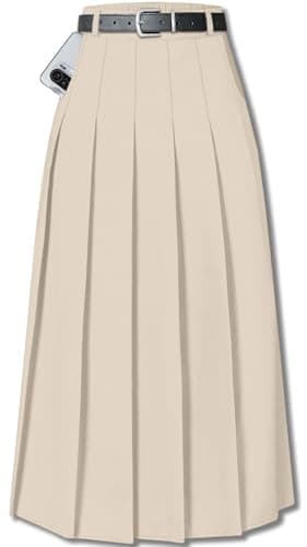 Sangtree Girls A-Line Pleated High Waist Fashion Skirt — Beige