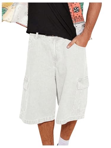 Floerns Men's Baggy Jorts Denim Shorts with Cargo Pockets — White
