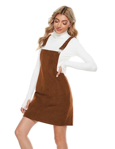 Tanming Women's Corduroy A-Line Cute Pinafore Bib Overall Mini Dress Skirt