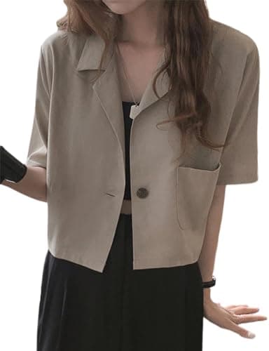 Cropped Blazers for Women: Casual Lightweight Cotton Linen Jacket