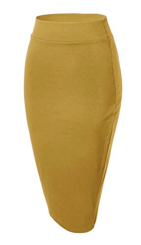 Urban CoCo Women's Stretch Waist Midi Pencil Skirt — Turmeric