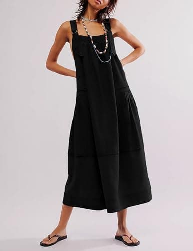 Yeokou Women's Midi Travel Dress with Adjustable Straps and Big Pockets