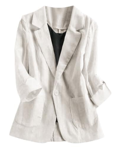 Casual Cotton Linen Blazer Jacket Coat for Women — Beige