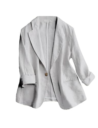 IDEALSANXUN Linen Women's 3/4 Sleeve Lightweight Blazer — Light Grey
